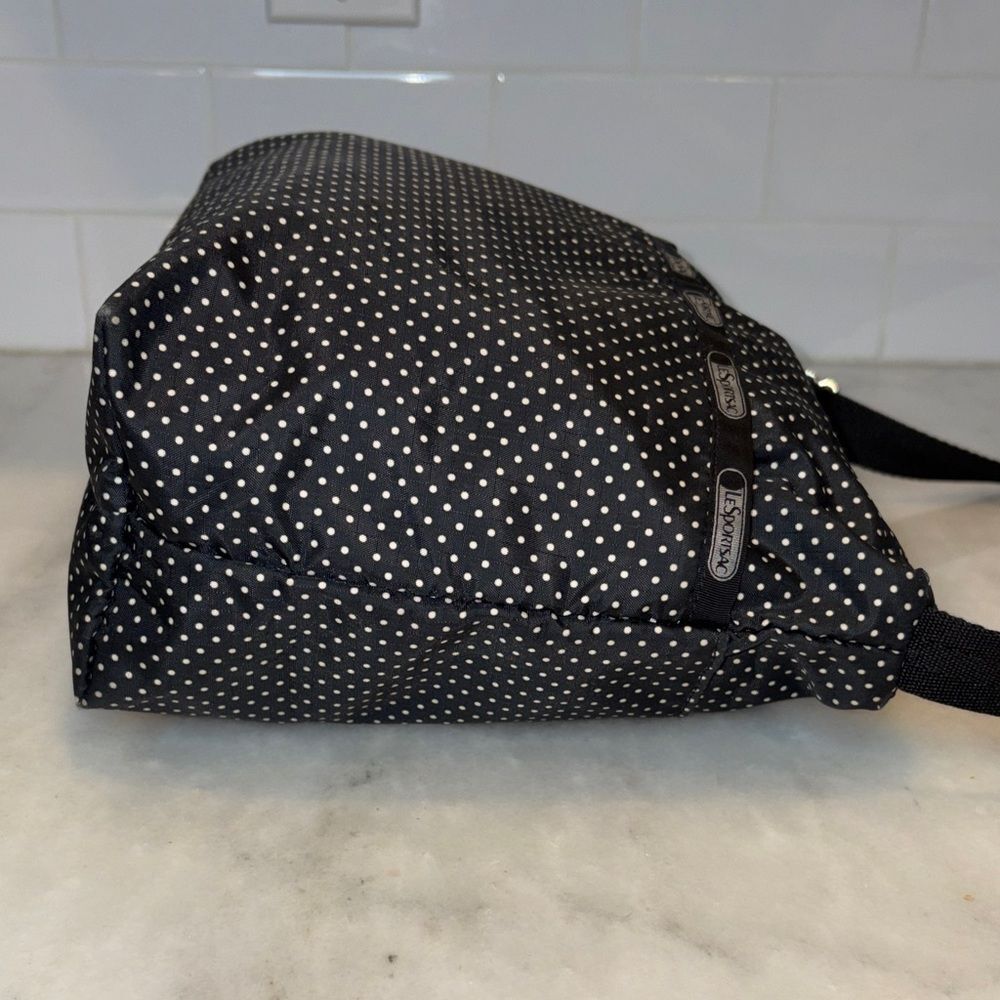 LeSportsac Purse Crossbody Shoulder Bag Black White Polka Dot Nylon - Picture 8 of 16